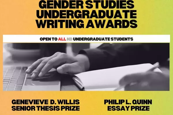 One hand writing. One hand typing. Gender Studies Undergraduate Writing Awards $200. Submit essay or senior thesis.